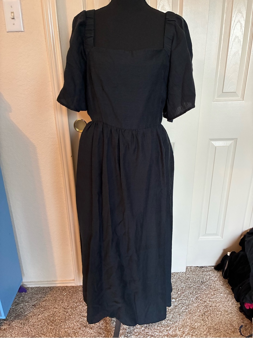 a new day Black Square-Neck Midi Dress with Puff Sleeves